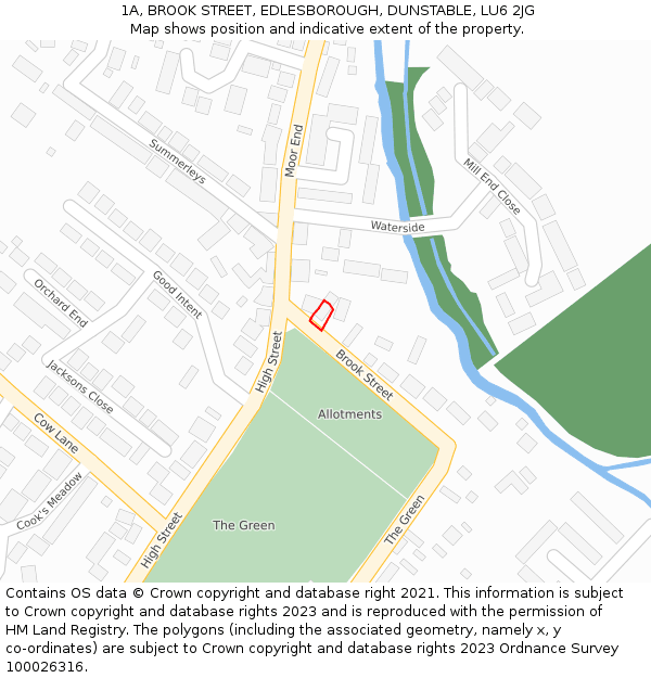 1A, BROOK STREET, EDLESBOROUGH, DUNSTABLE, LU6 2JG: Location map and indicative extent of plot