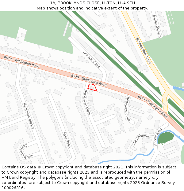 1A, BROOKLANDS CLOSE, LUTON, LU4 9EH: Location map and indicative extent of plot