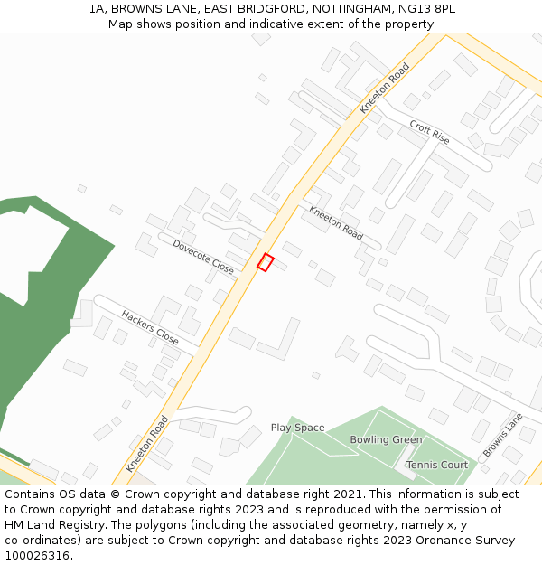 1A, BROWNS LANE, EAST BRIDGFORD, NOTTINGHAM, NG13 8PL: Location map and indicative extent of plot