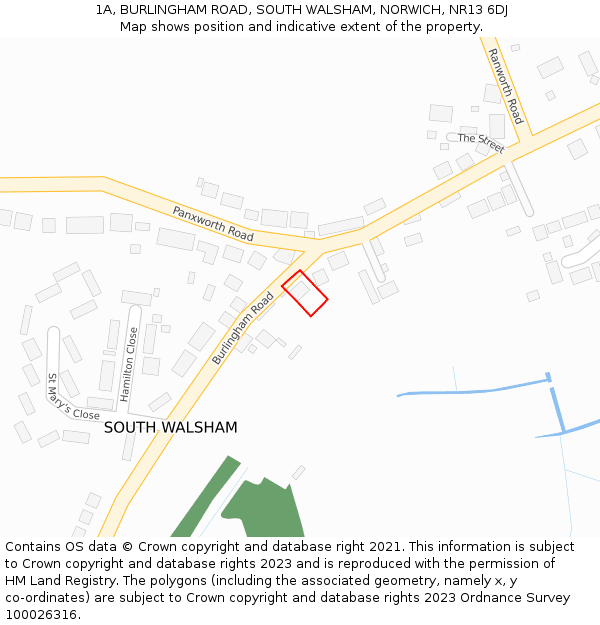 1A, BURLINGHAM ROAD, SOUTH WALSHAM, NORWICH, NR13 6DJ: Location map and indicative extent of plot