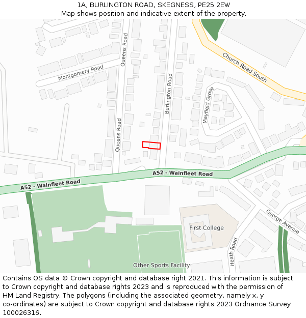 1A, BURLINGTON ROAD, SKEGNESS, PE25 2EW: Location map and indicative extent of plot