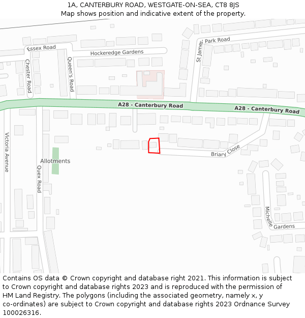 1A, CANTERBURY ROAD, WESTGATE-ON-SEA, CT8 8JS: Location map and indicative extent of plot