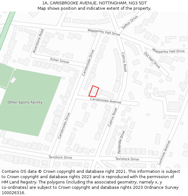 1A, CARISBROOKE AVENUE, NOTTINGHAM, NG3 5DT: Location map and indicative extent of plot