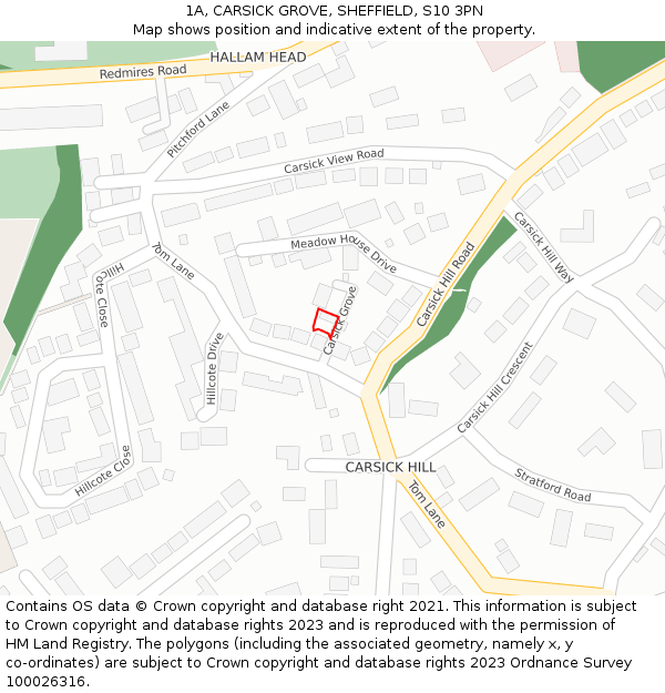 1A, CARSICK GROVE, SHEFFIELD, S10 3PN: Location map and indicative extent of plot