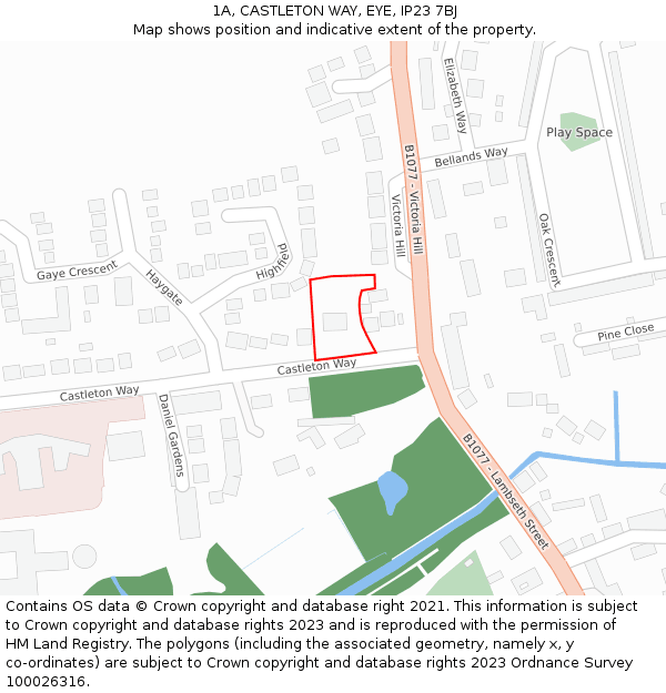 1A, CASTLETON WAY, EYE, IP23 7BJ: Location map and indicative extent of plot