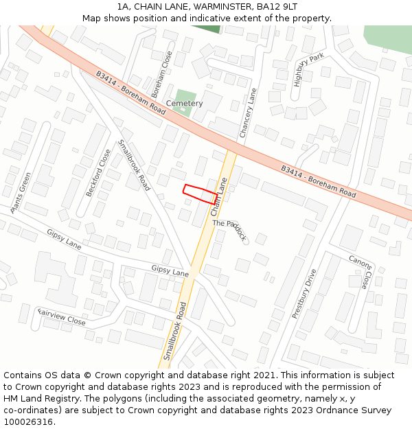 1A, CHAIN LANE, WARMINSTER, BA12 9LT: Location map and indicative extent of plot