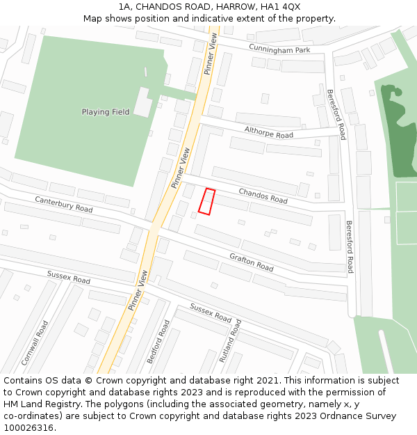 1A, CHANDOS ROAD, HARROW, HA1 4QX: Location map and indicative extent of plot