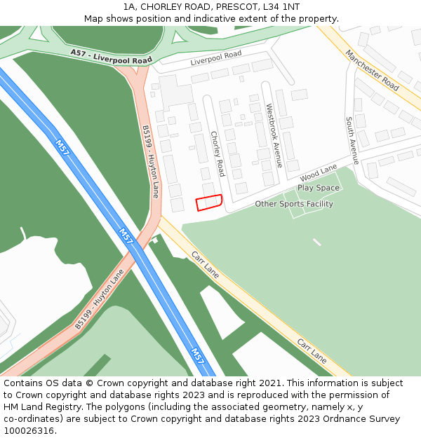 1A, CHORLEY ROAD, PRESCOT, L34 1NT: Location map and indicative extent of plot