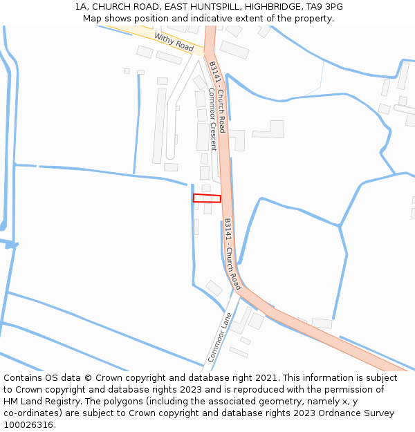 1A, CHURCH ROAD, EAST HUNTSPILL, HIGHBRIDGE, TA9 3PG: Location map and indicative extent of plot