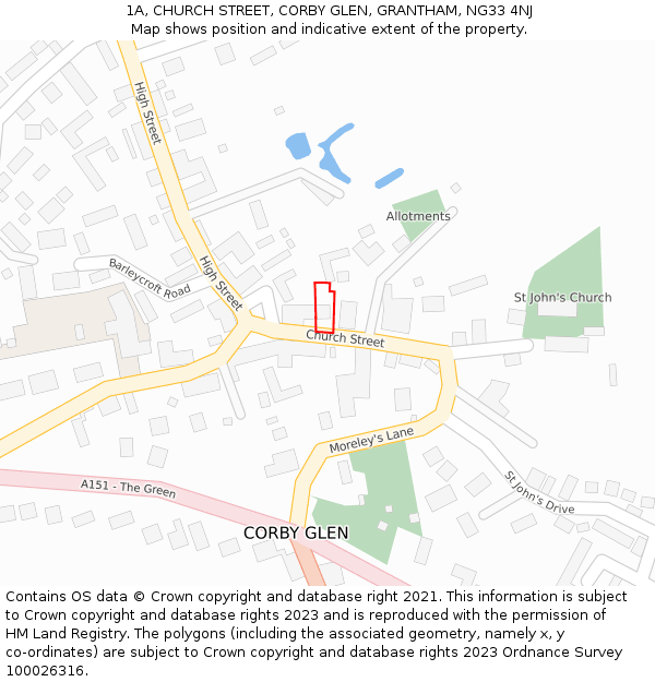 1A, CHURCH STREET, CORBY GLEN, GRANTHAM, NG33 4NJ: Location map and indicative extent of plot