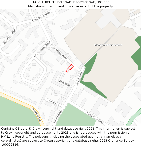 1A, CHURCHFIELDS ROAD, BROMSGROVE, B61 8EB: Location map and indicative extent of plot