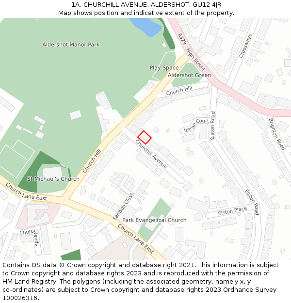 1A, CHURCHILL AVENUE, ALDERSHOT, GU12 4JR: Location map and indicative extent of plot