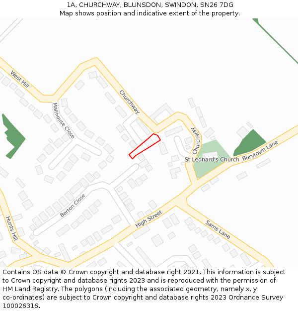 1A, CHURCHWAY, BLUNSDON, SWINDON, SN26 7DG: Location map and indicative extent of plot