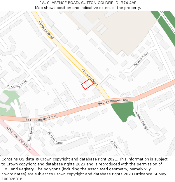 1A, CLARENCE ROAD, SUTTON COLDFIELD, B74 4AE: Location map and indicative extent of plot