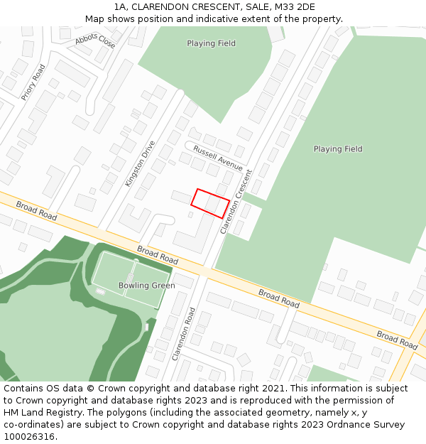 1A, CLARENDON CRESCENT, SALE, M33 2DE: Location map and indicative extent of plot