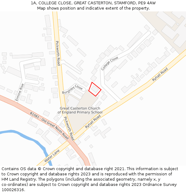 1A, COLLEGE CLOSE, GREAT CASTERTON, STAMFORD, PE9 4AW: Location map and indicative extent of plot