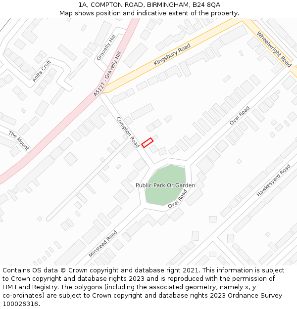 1A, COMPTON ROAD, BIRMINGHAM, B24 8QA: Location map and indicative extent of plot