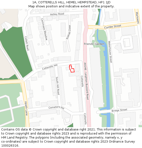 1A, COTTERELLS HILL, HEMEL HEMPSTEAD, HP1 1JD: Location map and indicative extent of plot