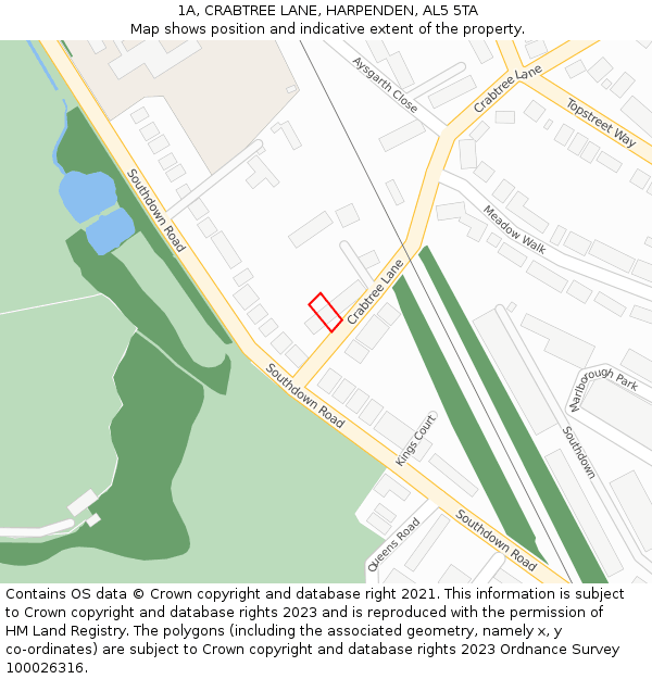 1A, CRABTREE LANE, HARPENDEN, AL5 5TA: Location map and indicative extent of plot