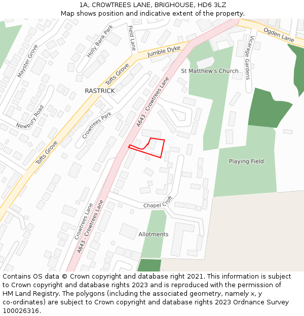 1A, CROWTREES LANE, BRIGHOUSE, HD6 3LZ: Location map and indicative extent of plot