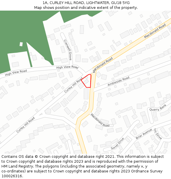 1A, CURLEY HILL ROAD, LIGHTWATER, GU18 5YG: Location map and indicative extent of plot