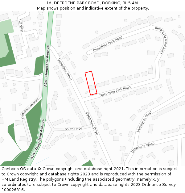 1A, DEEPDENE PARK ROAD, DORKING, RH5 4AL: Location map and indicative extent of plot