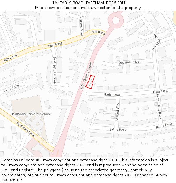 1A, EARLS ROAD, FAREHAM, PO16 0RU: Location map and indicative extent of plot