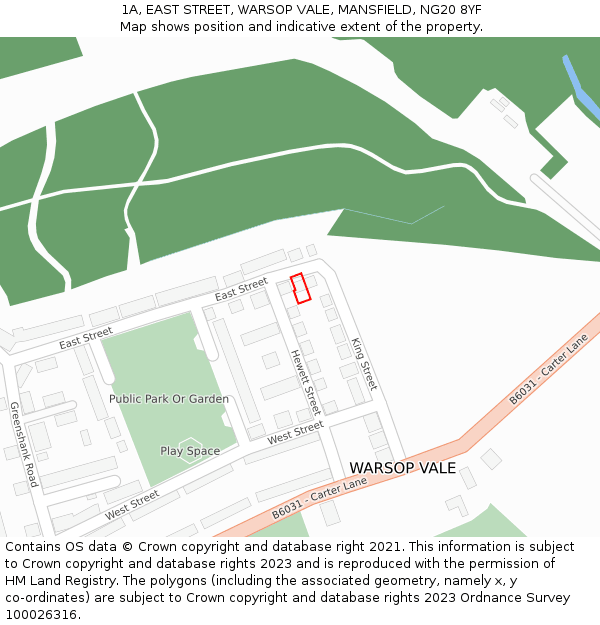1A, EAST STREET, WARSOP VALE, MANSFIELD, NG20 8YF: Location map and indicative extent of plot