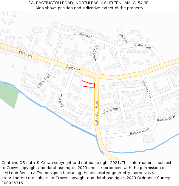 1A, EASTINGTON ROAD, NORTHLEACH, CHELTENHAM, GL54 3PH: Location map and indicative extent of plot