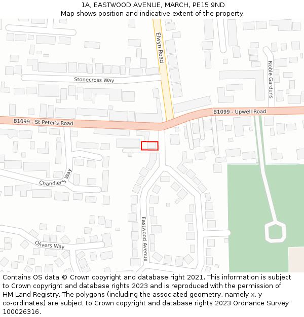 1A, EASTWOOD AVENUE, MARCH, PE15 9ND: Location map and indicative extent of plot