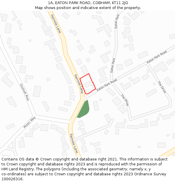 1A, EATON PARK ROAD, COBHAM, KT11 2JG: Location map and indicative extent of plot