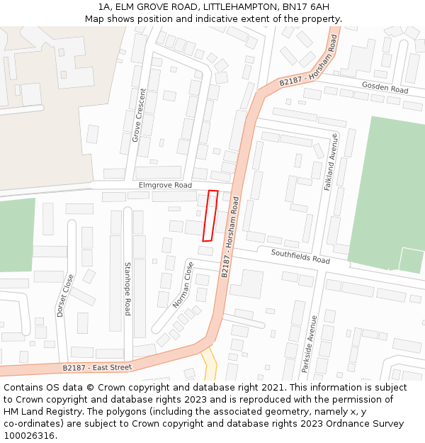 1A, ELM GROVE ROAD, LITTLEHAMPTON, BN17 6AH: Location map and indicative extent of plot