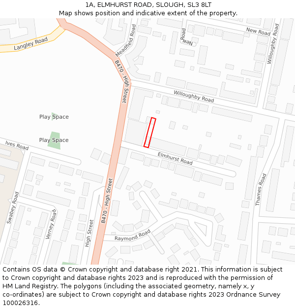 1A, ELMHURST ROAD, SLOUGH, SL3 8LT: Location map and indicative extent of plot