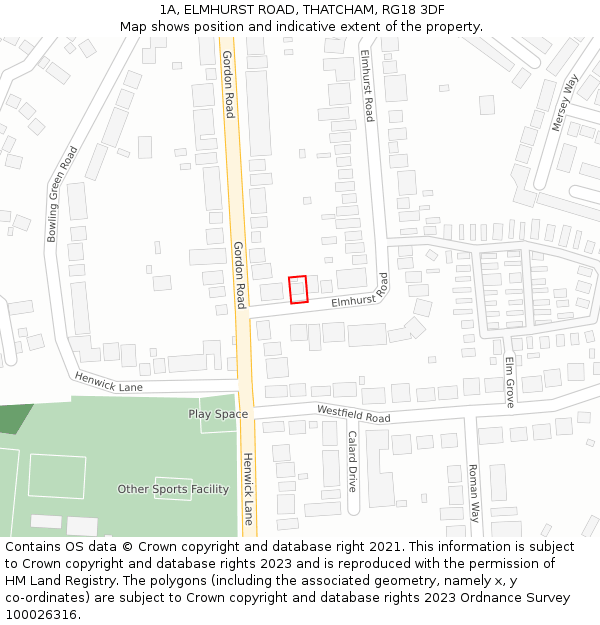 1A, ELMHURST ROAD, THATCHAM, RG18 3DF: Location map and indicative extent of plot