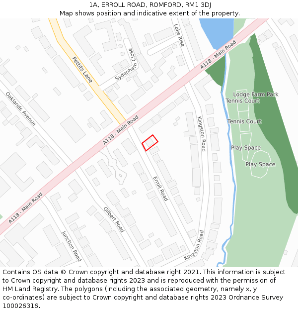 1A, ERROLL ROAD, ROMFORD, RM1 3DJ: Location map and indicative extent of plot