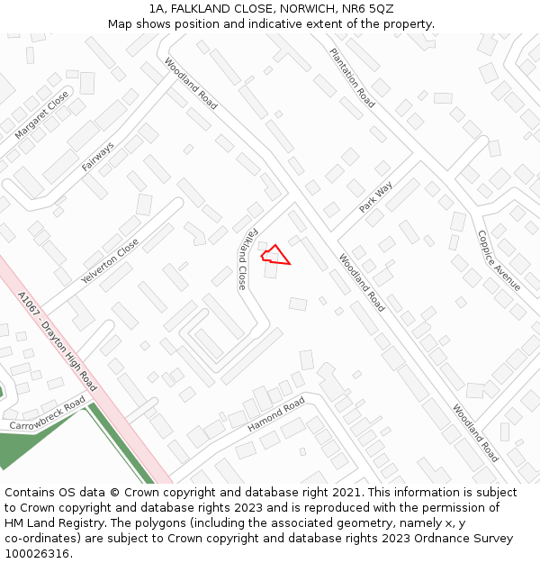 1A, FALKLAND CLOSE, NORWICH, NR6 5QZ: Location map and indicative extent of plot