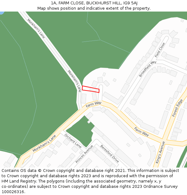 1A, FARM CLOSE, BUCKHURST HILL, IG9 5AJ: Location map and indicative extent of plot