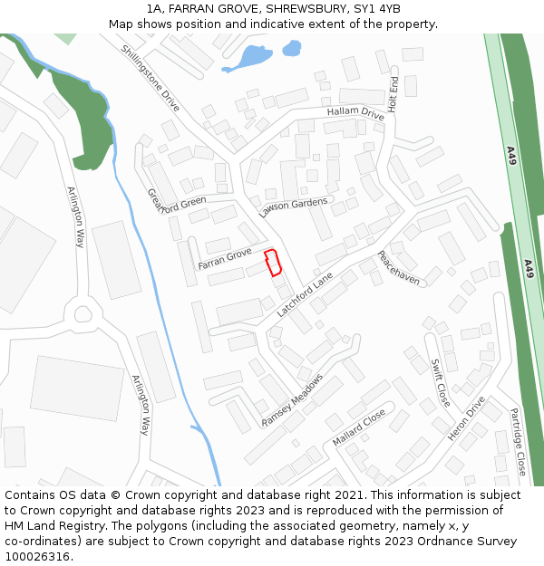 1A, FARRAN GROVE, SHREWSBURY, SY1 4YB: Location map and indicative extent of plot