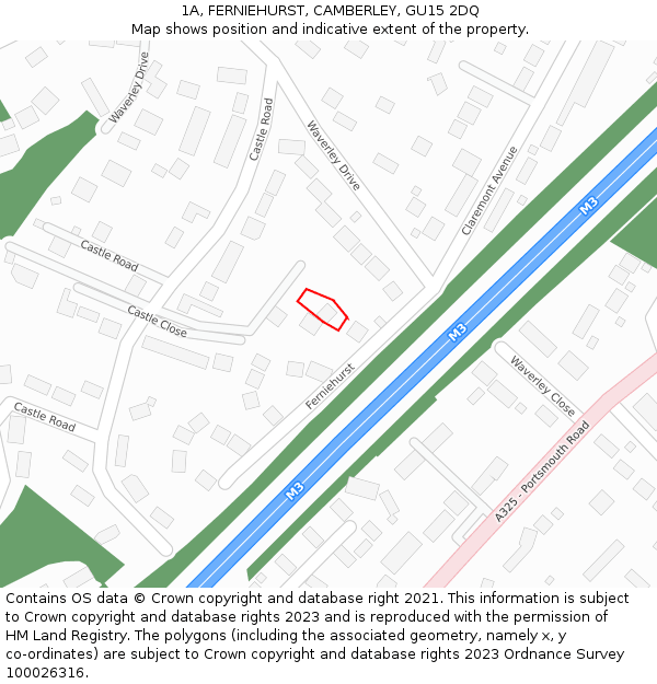 1A, FERNIEHURST, CAMBERLEY, GU15 2DQ: Location map and indicative extent of plot