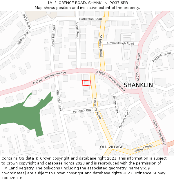 1A, FLORENCE ROAD, SHANKLIN, PO37 6PB: Location map and indicative extent of plot