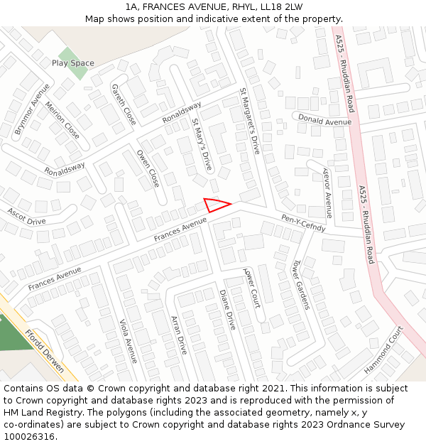 1A, FRANCES AVENUE, RHYL, LL18 2LW: Location map and indicative extent of plot