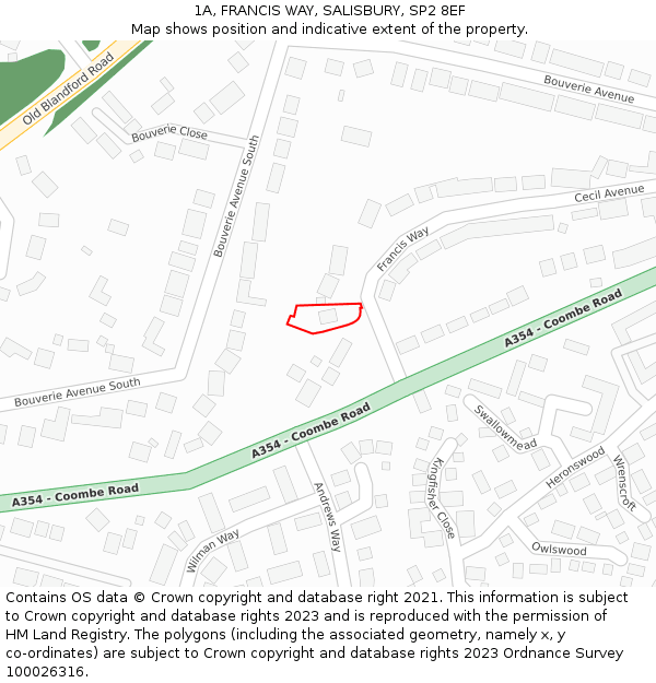 1A, FRANCIS WAY, SALISBURY, SP2 8EF: Location map and indicative extent of plot