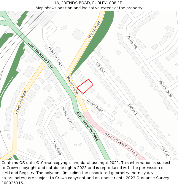 1A, FRIENDS ROAD, PURLEY, CR8 1BL: Location map and indicative extent of plot