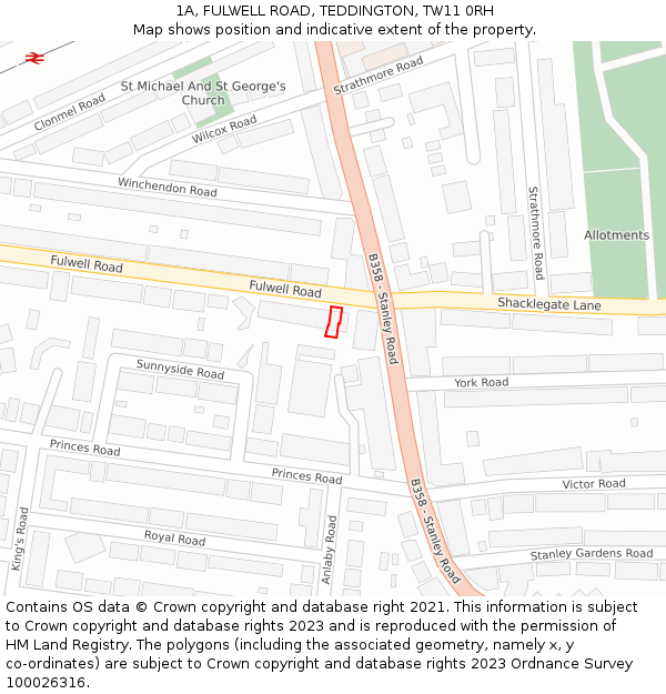 1A, FULWELL ROAD, TEDDINGTON, TW11 0RH: Location map and indicative extent of plot