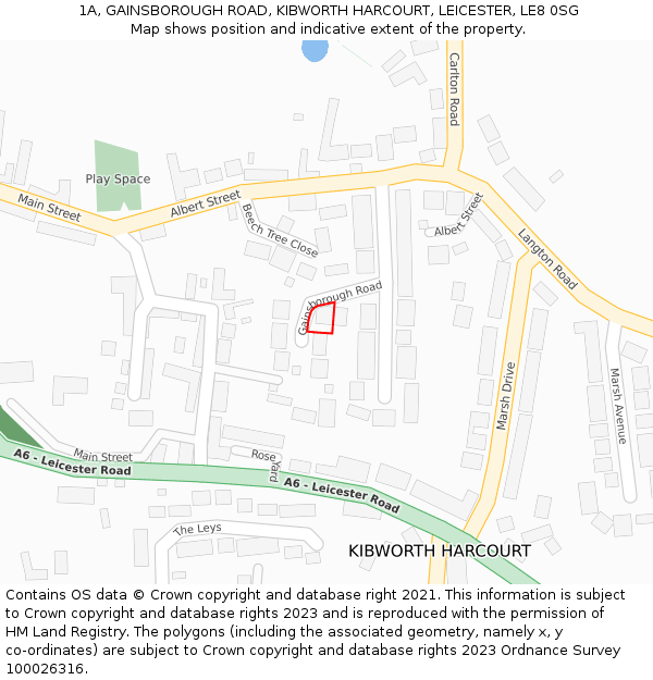 1A, GAINSBOROUGH ROAD, KIBWORTH HARCOURT, LEICESTER, LE8 0SG: Location map and indicative extent of plot