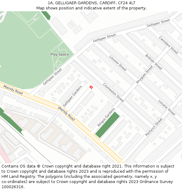 1A, GELLIGAER GARDENS, CARDIFF, CF24 4LT: Location map and indicative extent of plot