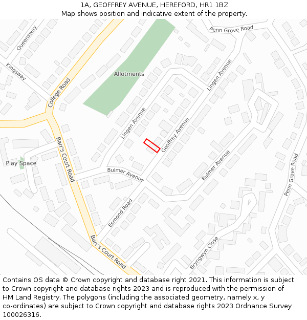 1A, GEOFFREY AVENUE, HEREFORD, HR1 1BZ: Location map and indicative extent of plot