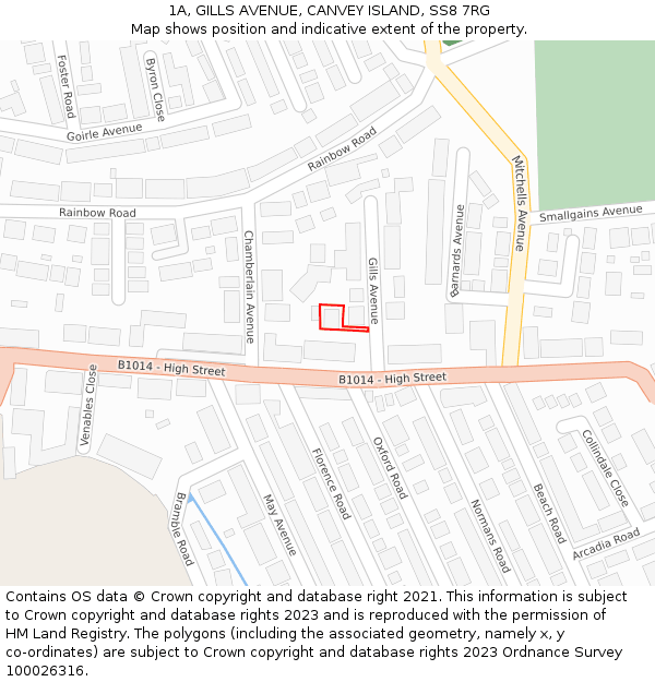 1A, GILLS AVENUE, CANVEY ISLAND, SS8 7RG: Location map and indicative extent of plot