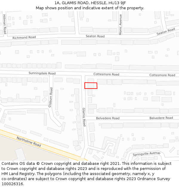 1A, GLAMIS ROAD, HESSLE, HU13 9JF: Location map and indicative extent of plot