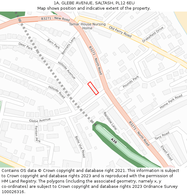 1A, GLEBE AVENUE, SALTASH, PL12 6EU: Location map and indicative extent of plot